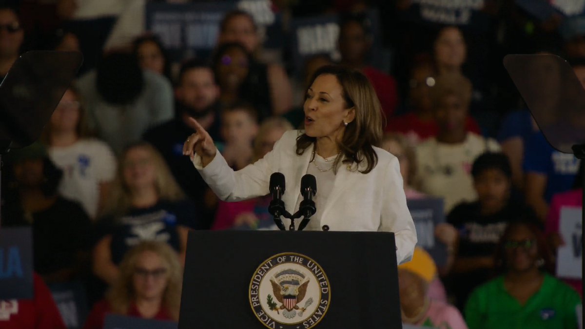Crowd: “Lock him up!” Vice President Harris: The courts are going to handle that. We’re going to beat him in November