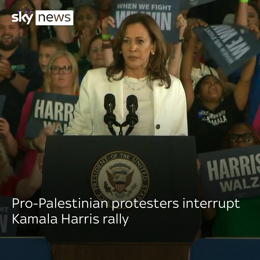 Pro-Palestinian protesters interrupted Kamala Harris at a rally in Detroit, chanting "Kamala, you can’t hide, we won’t vote for genocide" Read more here: