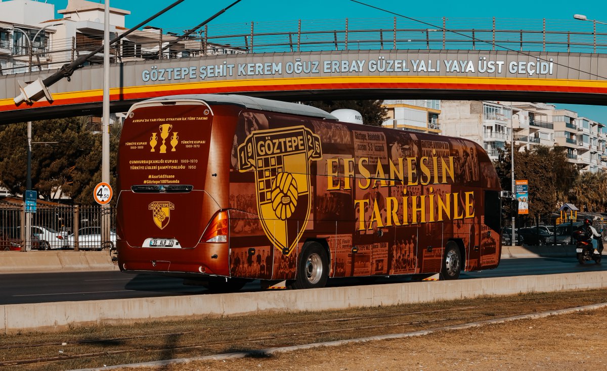 𝓔𝓯𝓼𝓪𝓷𝓮𝓼𝓲𝓷 𝓣𝓪𝓻𝓲𝓱𝓲𝓷𝓵𝓮 𝓖𝓸̈𝔃𝓽𝓮𝓹𝓮! Takım otobüsümüz yeni sezona hazır!🤜🤛 #Göztepe #AsırlıkEfsane #EfsanesinTarihinle
