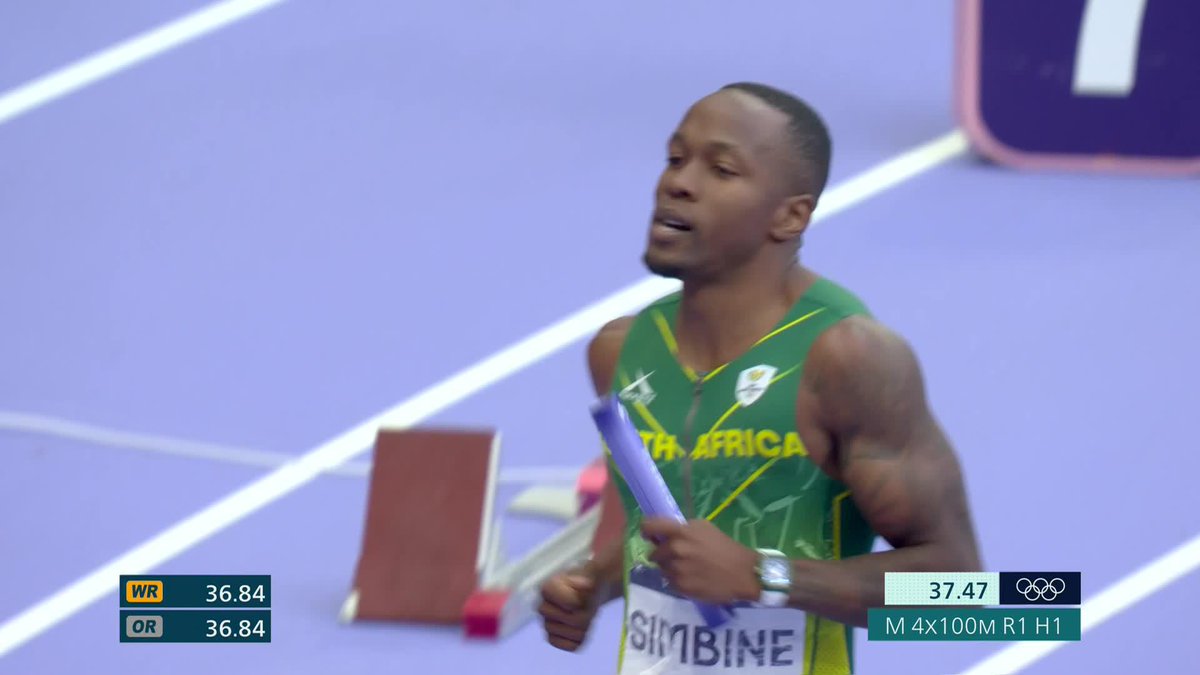 That finish from Akani Simbine in the Men's 4x100m Relay heat 🔥🔥 He passed four other sprinters to take South Africa from sixth to second in a matter of seconds 🇿🇦💥 #Paris2024 | #CloserToYourChampions