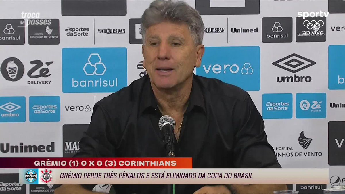 Renato Gaúcho para jornalista: "Na boa, você faria o que no meu lugar? É aí que entra quem entende de futebol e quem não entende, não estou falando que você não entende. Se eu for discutir futebol aqui, eu vou engolir vocês." 🎥 sportv | ge