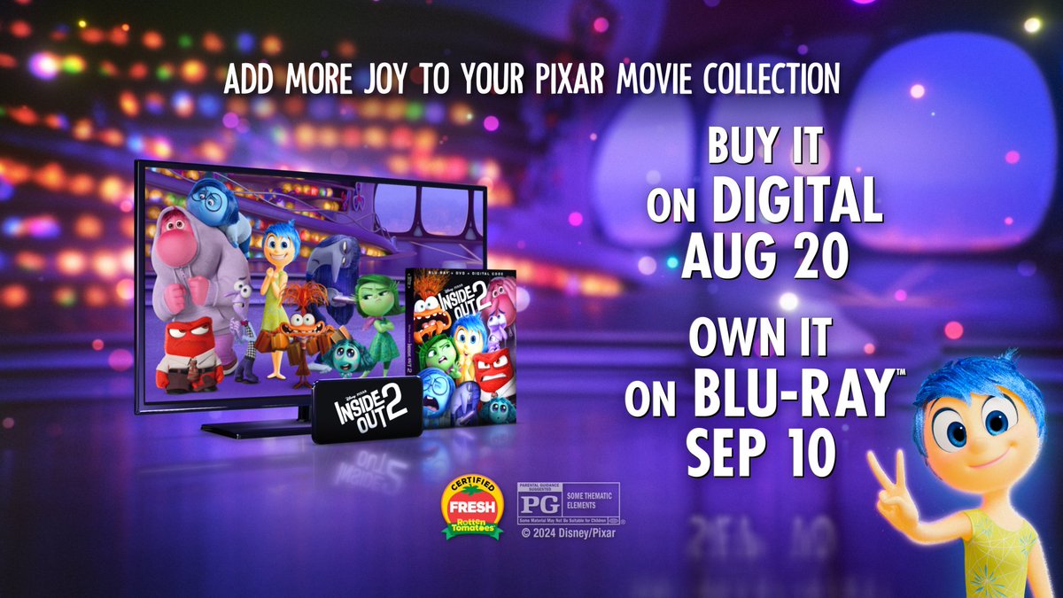 Be the first to watch #InsideOut2 at home! 🥳 Buy it on Digital August 20 &amp; Blu-ray™️ September 10. Pre-Order on Digital: