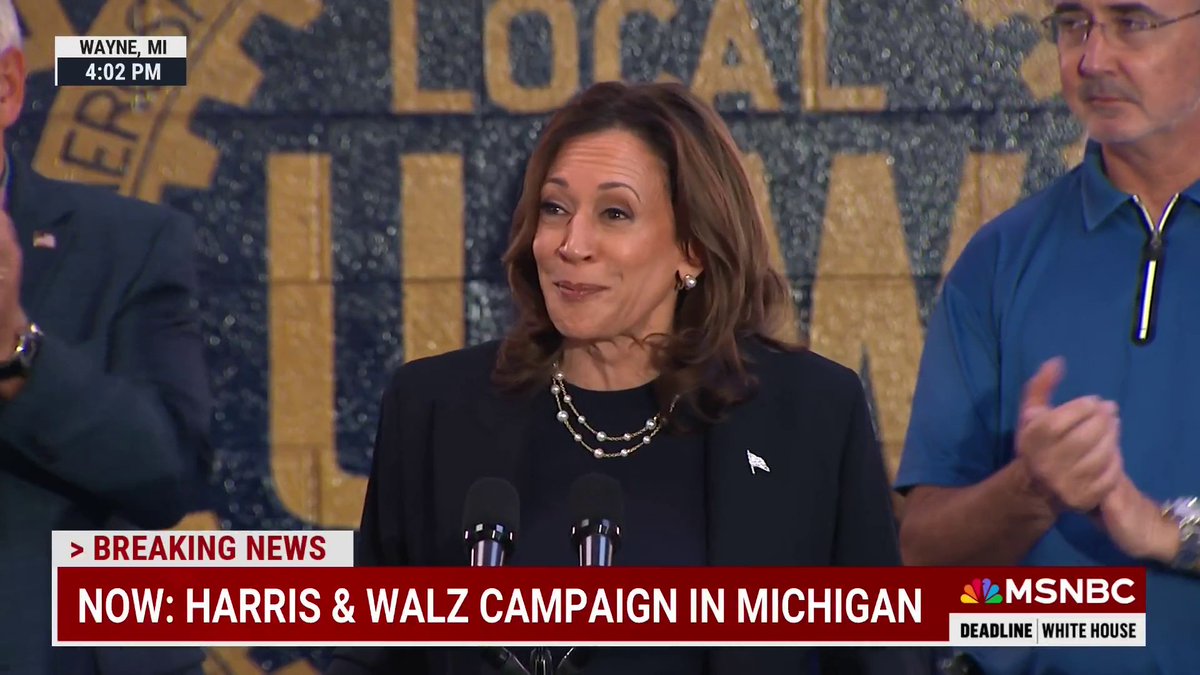 "I am so deeply honored, as a lifelong supporter of union labor, for Tim and I to have the endorsement of UAW." Kamala Harris speaks with UAW members in Michigan after receiving their endorsement.