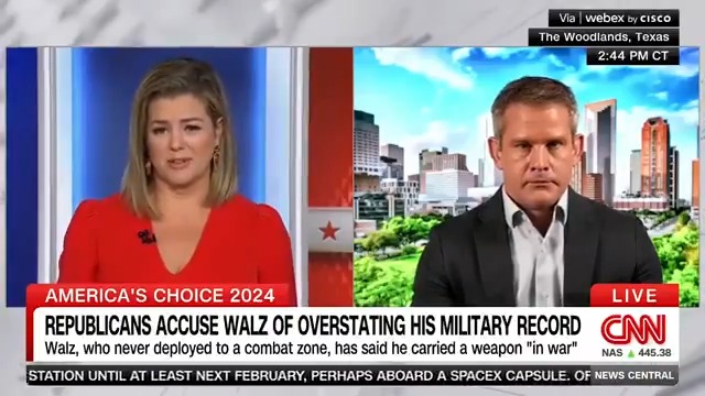 Kinzinger: Both Walz and Vance served honorably and “it'd be much better if instead of trying to score cheap political points, they acknowledged each other’s service and moved on. And maybe we’d encourage more veterans to actually get involved in politics, which we need."