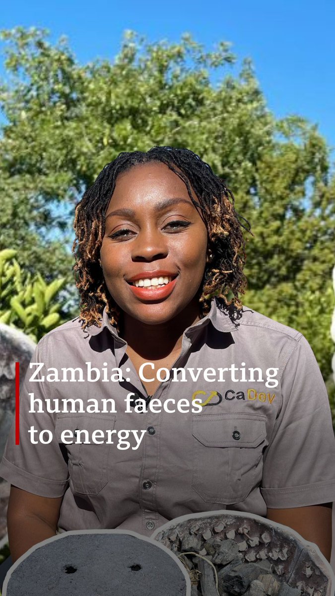 🇿🇲 How can you turn human waste into energy?💩 Chaiwe Sanderse transforms human waste into energy and fertiliser by treating it at high temperatures which remove pathogens making it safe to use. The briquettes produced are used as an alternative to charcoal in Zambia.