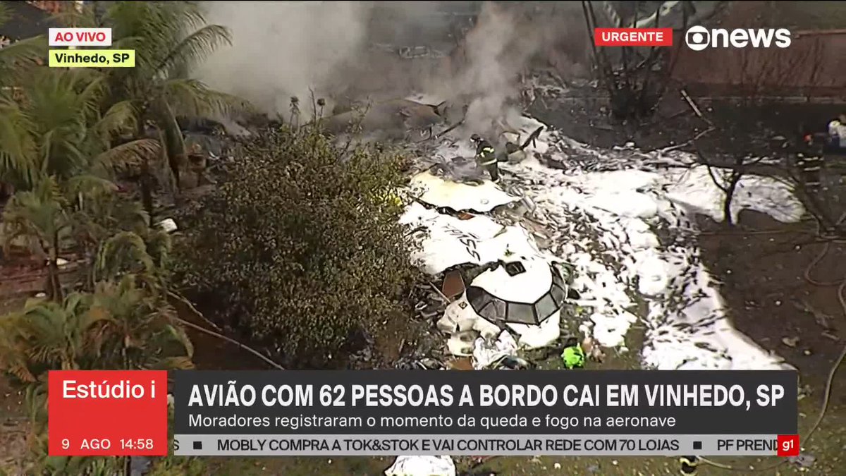 Aerial video of the crash site in Vinhedo, Brazil
