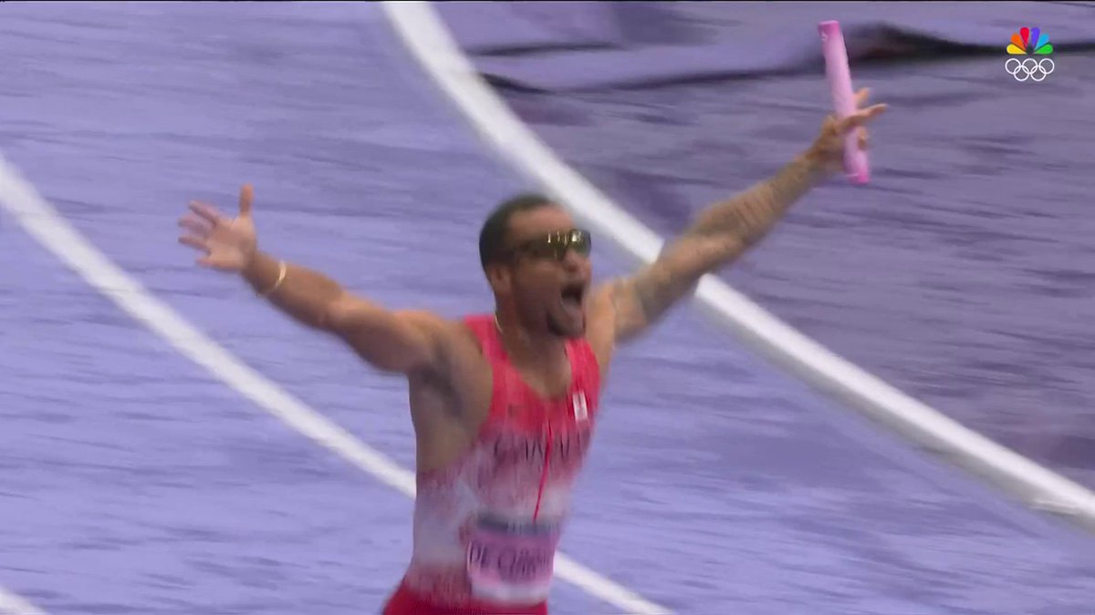 Andre De Grasse leads Canada to GOLD in the men's 4x100m relay. 🇨🇦 📺 #ParisOlympics on NBC and Peacock
