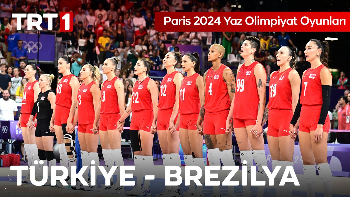 Haydi #FileninSultanları kalbimiz sizinle! 🇹🇷 A Milli Kadın Voleybol Takımımız bronz madalya için Brezilya karşısında! Türkiye-Brezilya maçı bugün saat 18.15’te TRT 1’de! #Paris2024 #FileninSultanları