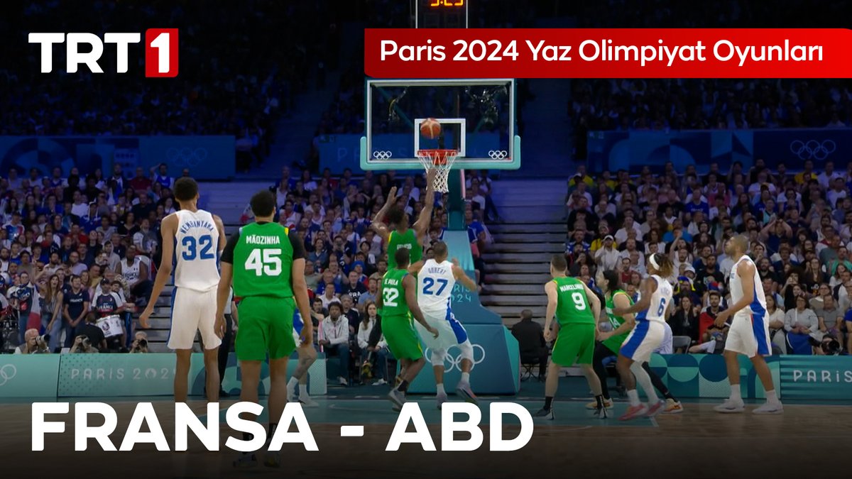 Olimpiyat Oyunları heyecanı TRT 1’de devam ediyor! ‘Fransa - ABD Basketbol Final Maçı’ canlı yayınla bu akşam saat 22.30’da TRT 1’de! 📺
