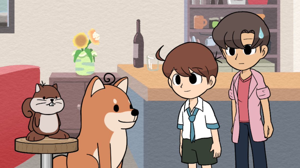ショートコント的なアニメを作りました。友人の両親が、リスと犬だったという内容です。🐕🐿 #魔法のアンテくん #BL