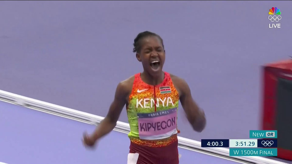 Faith Kipyegon breaks the women’s 1500m Olympic record on her way to her HISTORIC third consecutive 1500m gold medal! #ParisOlympics 📺 NBC & Peacock