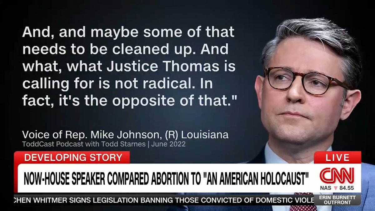 Mike Johnson on the day Roe was overturned said he agrees with Clarence Thomas that the Supreme Court should look at overturning the the legalization of birth control and same-sex marriage: There’s been some really bad law made... It needs to be cleaned up