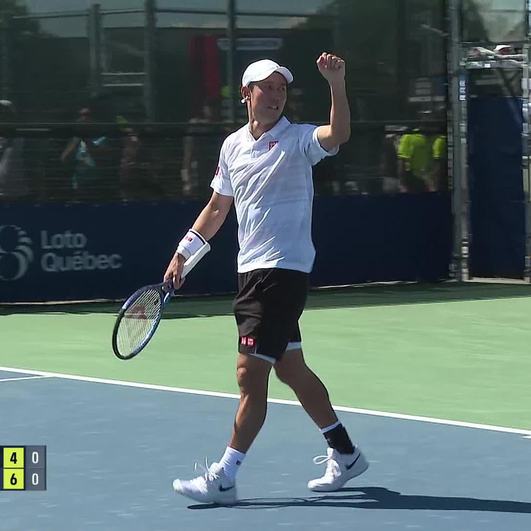SLAY, Kei 🙌 The moment Kei Nishikori wrapped up his 6-3 6-4 win over Nuno Borges to become the lowest-ranked Masters quarter-finalist since 1994! #OBN24
