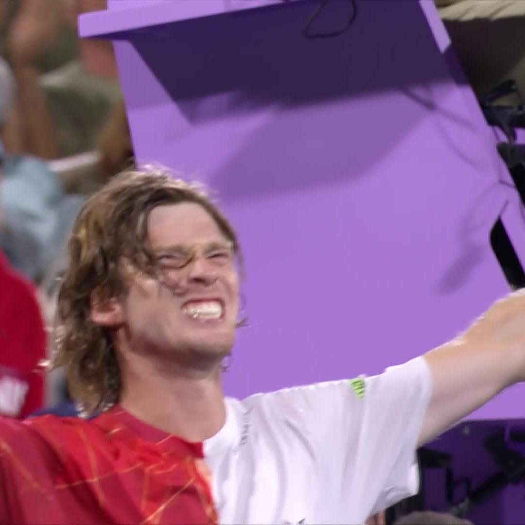 Andrey's day 🙌 The moment Andrey Rublev defeated Jannik Sinner for his second victory over a reigning World No.1! #OBN24