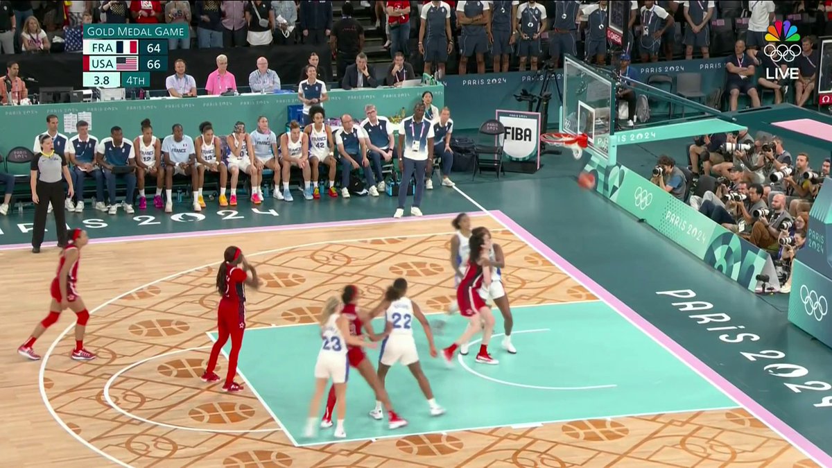 UNBELIEVABLE ENDING IN PARIS. 😱 Gabby Williams banked it in at the buzzer but her FOOT WAS ON THE THREE-POINT LINE. TEAM USA WINS BY A SINGLE POINT. #ParisOlympics
