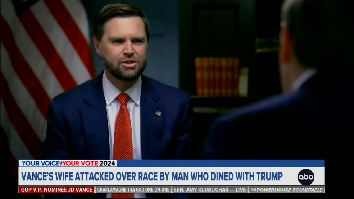 Q: Trump dined with Nick Fuentes, a white supremacist, at Mar-a-Lago. He has still not disavowed Fuentes Vance: The one thing I like about Donald Trump is he actually will talk to anybody... Donald Trump has spent a lot of quality time with my wife. Every time he sees her, he gives her a hug, tells her she's beautiful