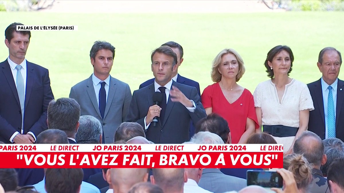 Emmanuel Macron, sur l'après Jeux olympiques : «L'héritage des JO ce sera l'amélioration durable de notre quotidien», a-t-il déclaré dans le jardin de l'Elysée.