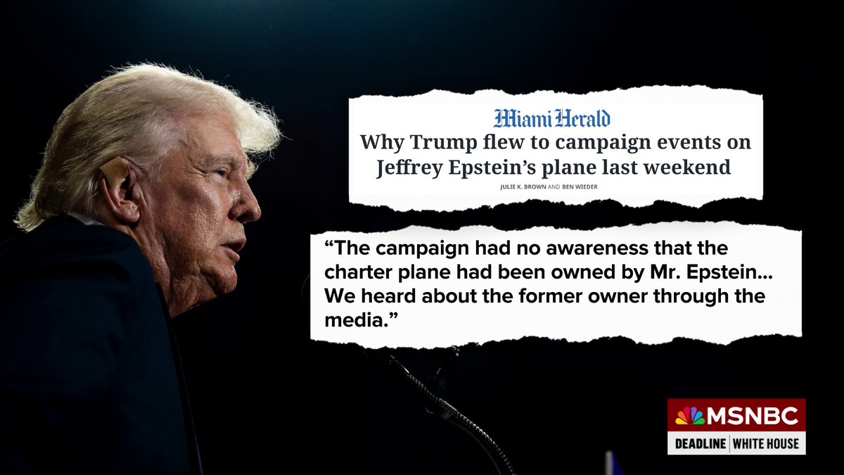 Former president Donald Trump's campaign flew to campaign events on a plane that was once owned by Jeffrey Epstein, according to the Miami Herald. A Trump spokesperson told the Miami Herald the campaign had no awareness that the charter plane had been owned by Mr. Epstein.