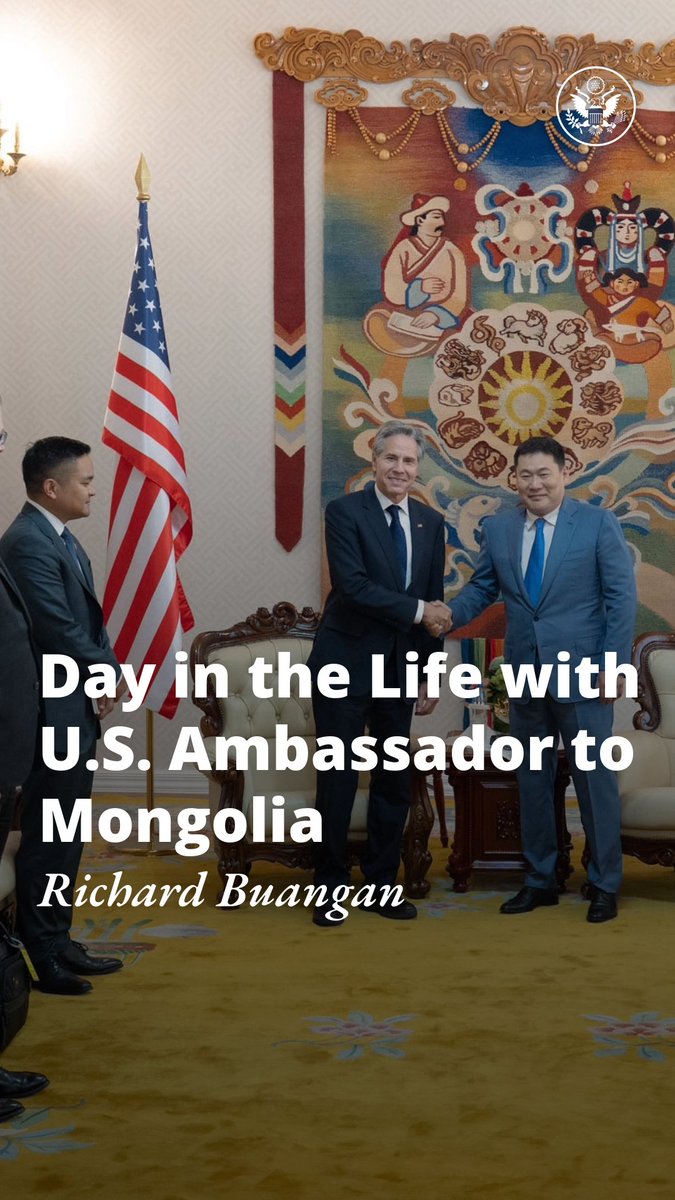 On Secretary Antony Blinken’s recent trip, we caught up with Ambassador Richard Buangan Buangan for a look at a day in his life. Follow along as he shows us how we are deepening U.S.-Mongolia ties. Every day may not include taking in horse racing, wrestling, and archery, but this one did.