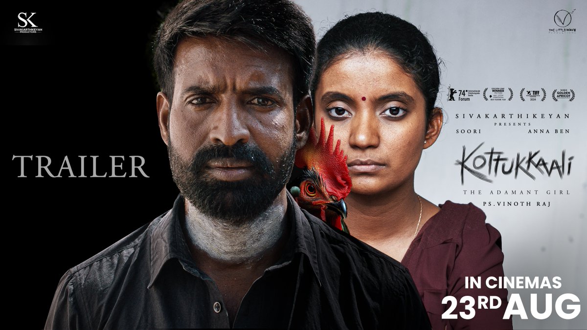 Happy and proud to present the trailer of our #Kottukkaali - directed by the incredibly talented Vinothraj PS Releasing on August 23. #KottukkaaliFromAug23 Actor Soori #AnnaBen Kalai Arasu Sivakarthikeyan Productions sakthivel Ganesh Siva Suren alagiakoothan s Raghav Promoworks Sivam C Kabilan rp A R KARTHICK Banu Priya Done Channel