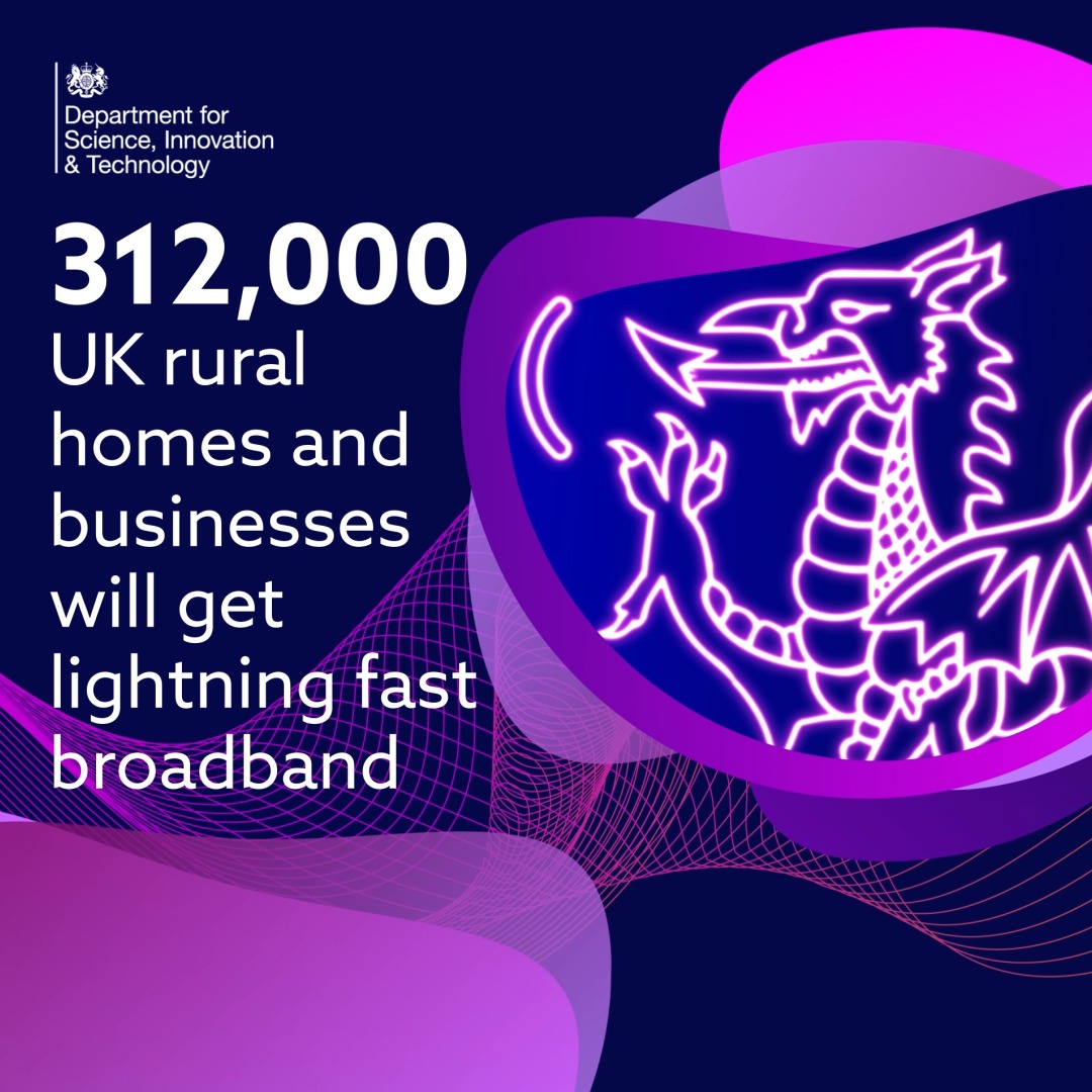 We want to power up all regions of Britain with faster broadband ⚡ Our £800m new deal with Openreach will improve connectivity for around 312,000 rural homes across the UK – including Wales. This will grow the economy, enable remote working &amp; attract new businesses.