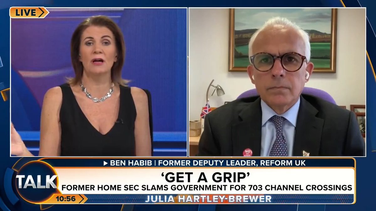 Former Reform UK deputy leader Ben Habib hits out at "globalist" Keir Starmer after 703 migrants crossed the Channel in a single day. "Any individual who wants to be governed by a third power and is prepared to take the UK's borders down is anti-British." Julia Hartley-Brewer | Ben Habib