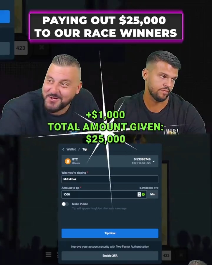💰 Stake tip for 3 people who Like, Comment, Follow Us & Retweet! 💰 We’re almost halfway through this month’s insane $50,000 Race! 🔥 Check out the winners and prizes from the last $25,000 Race that we paid out a few days ago!