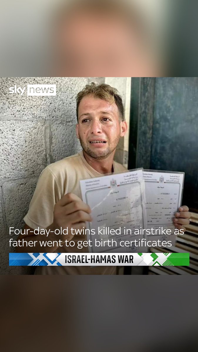 Newborn twins in Gaza were killed with their mother and grandmother as their father went to collect birth certificates earlier today. According to local media, the family had been displaced from northern Gaza and had sheltered further south.