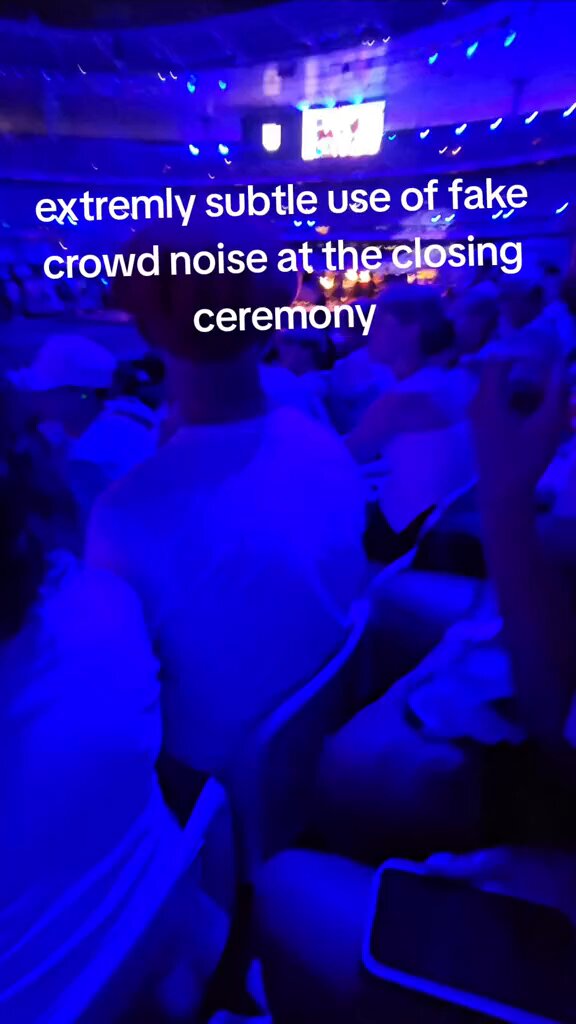 The closing ceremony of the Olympics used fake crowd noise to make it seem more hyped than it actually was