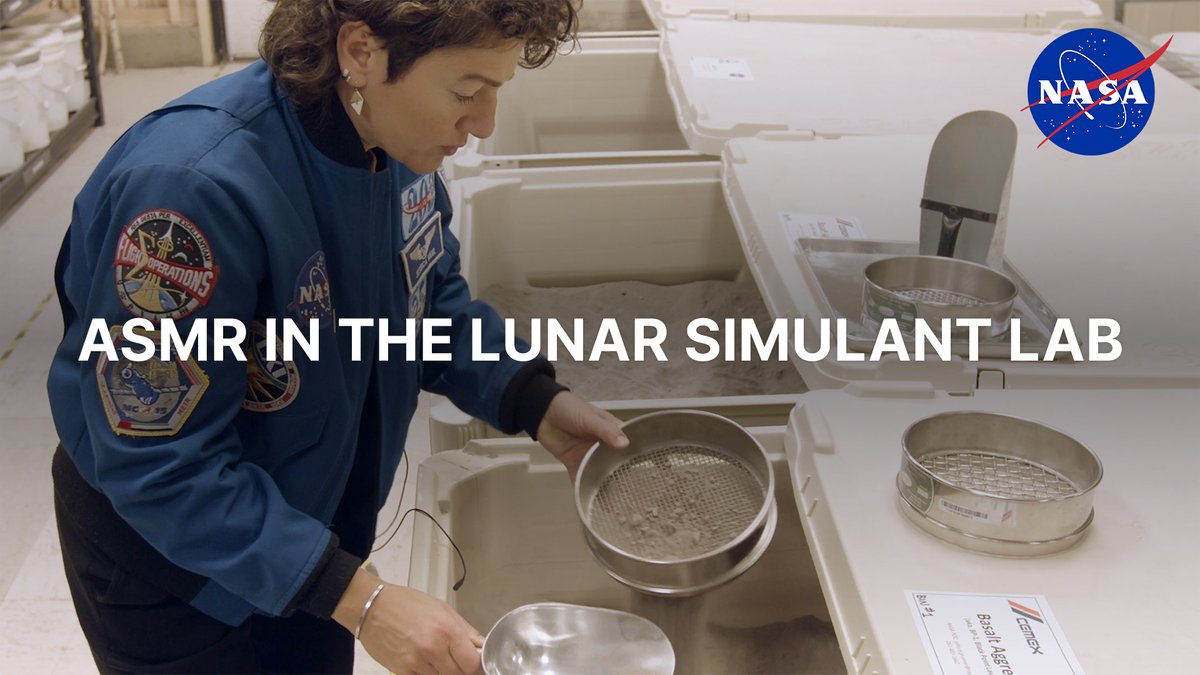Enjoy the soothing sounds of sediment. 🤫 Join Jessica Meir for an ASMR tour of the NASA hxxfrd Simulant Development Lab at NASA_Johnson, where scientists have developed several types of sediment that closely match the regolith on the Moon.