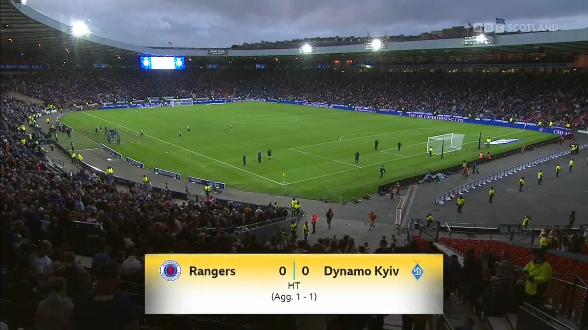 Half-time: Rangers 0-0 Dynamo Kyiv No breakthrough yet at Hampden. 📺 Watch live on BBC Scotland 📻 Listen BBC Scotland Extra and 810 MW #BBCFootball