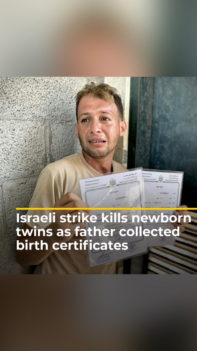 A Palestinian father lost his newborn twins and their mother, who were killed in an Israeli air strike while he was out collecting their birth certificates.