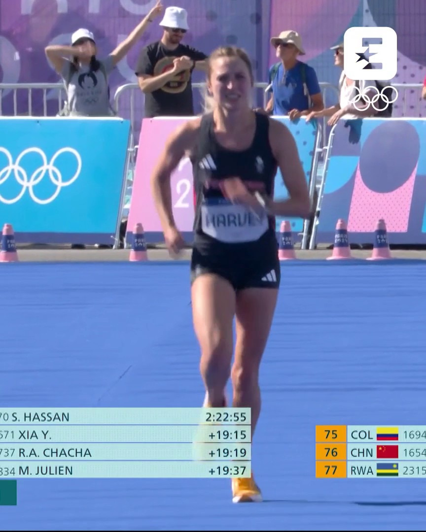 The moment British runner, Rose Harvey, crossed the finish line in the Olympic women's marathon with a broken leg! 🏃‍♀️ #Paris2024
