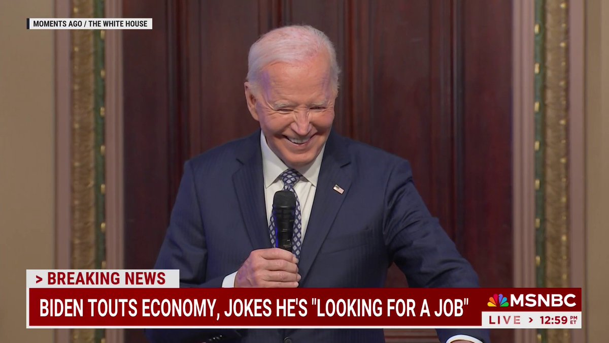 MOMENTS AGO: Biden touts the economy and jokes he's "looking for a job"