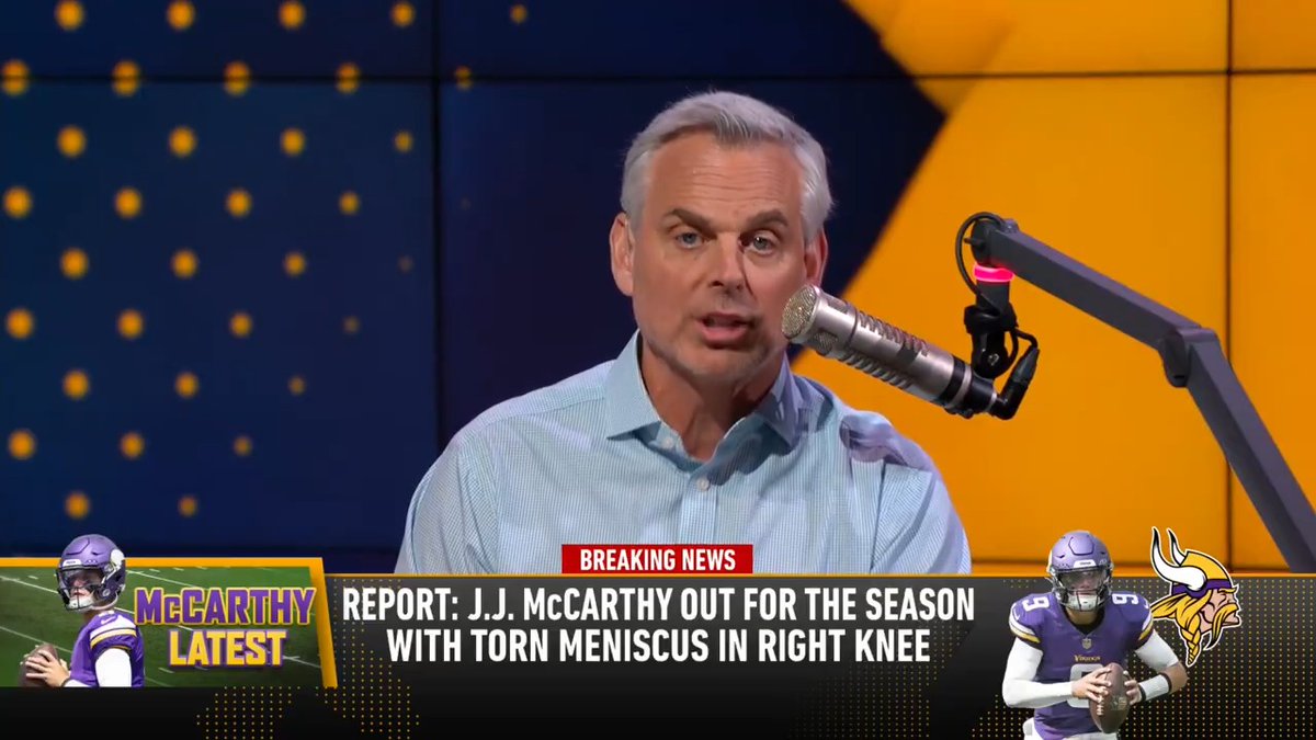Breaking News: J.J. McCarthy out for the season with torn meniscus in right knee... "The Darnold thing is fascinating" — @ColinCowherd