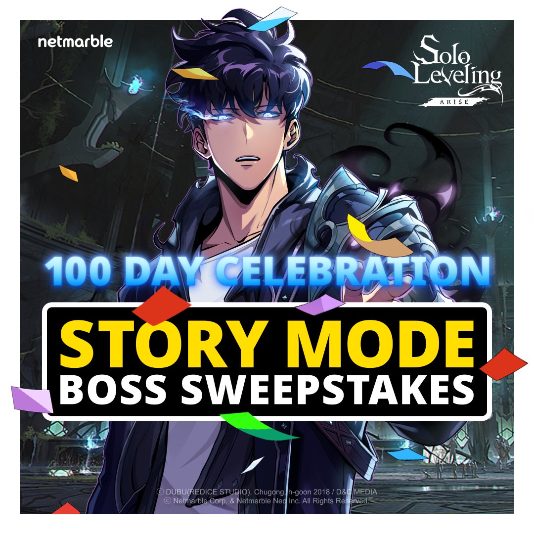 🎉 100 Day Celebration UGC Event🎉 Take a video of clearing Story Mode Boss Stage from Chapter 8 or beyond and post it on X with Solo Leveling:ARISE | Official Page tag and #SLAStoryModeBoss hashtag. Chance to win $20 Google Play Giftcard🎁 50 winners!🏆 Forum: #SLAStoryModeBoss