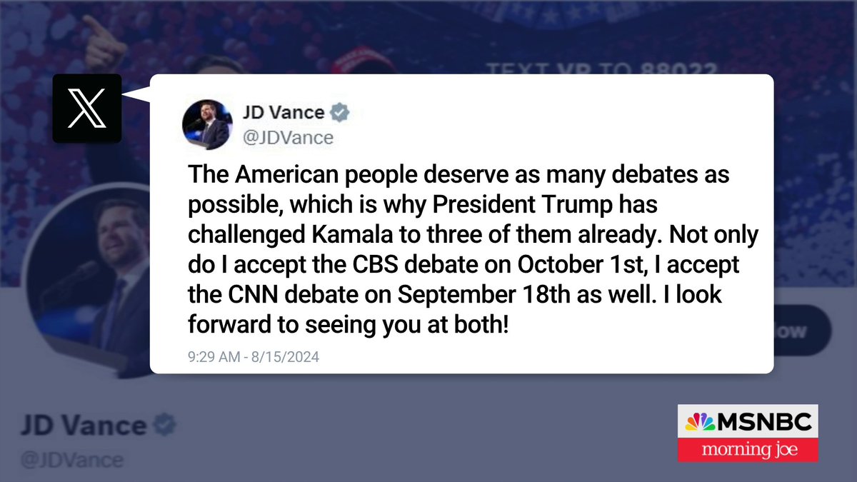 BREAKING: Minnesota Gov. Tim Walz and Ohio Sen. JD Vance have agreed to face off in a CBS debate on Oct. 1st.