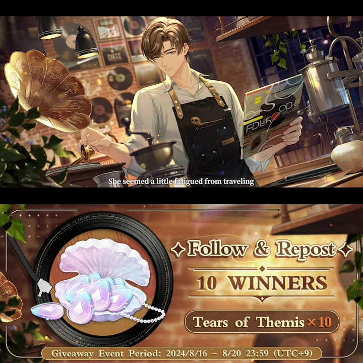 #Artem SSR ✦ Cozy Contentment ✦ ✅ Follow &amp; 🔄 Repost 🎁 Tears of Themis ×10 (10 winners) ⌛ Ends on 2024/8/20 at 23:59 (UTC+9) ⌛ Love in Tranquility Chapter 3 and the Artem SSR are coming soon! ✦ Japanese dubbed version: #TearsOfThemis #HoYoverse