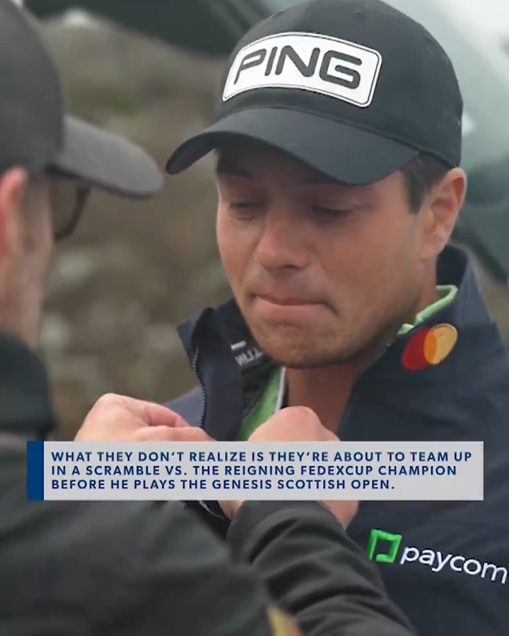 Viktor Hovland challenges 11 junior golfers 👀 The reigning #FedExCup champion went head-to-head in a surprise scramble at the children’s course at North Berwick.