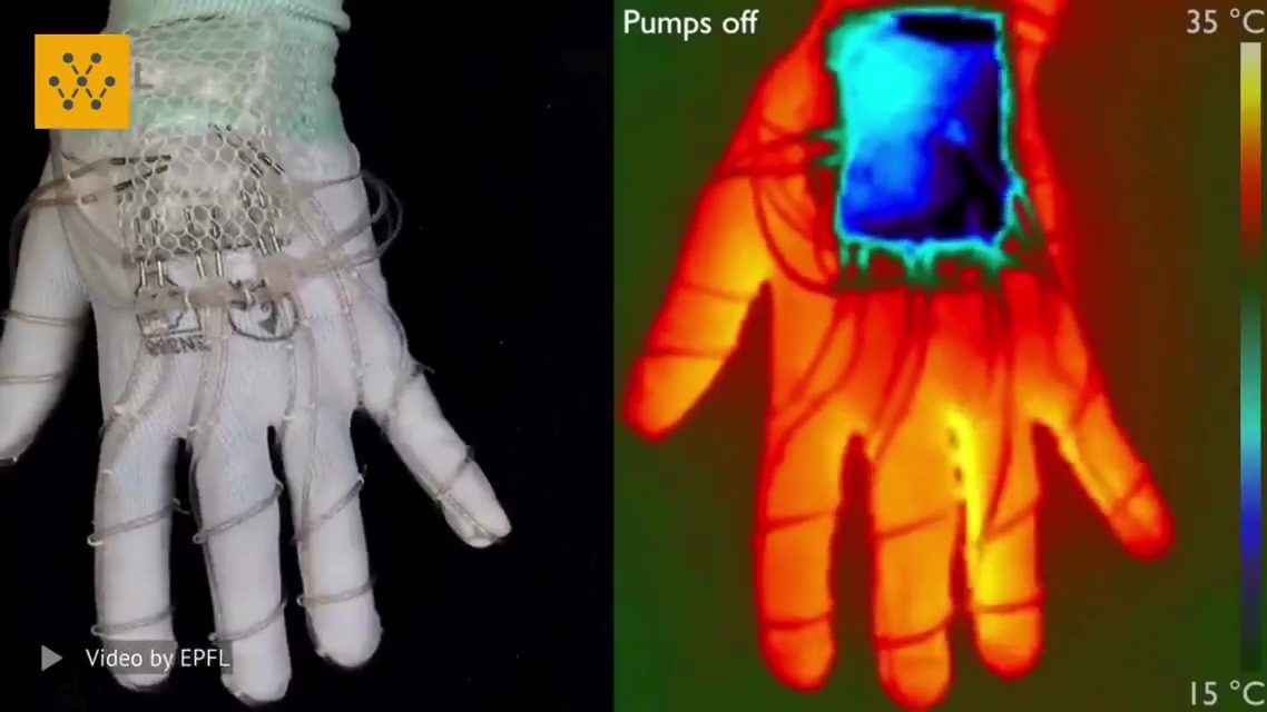 Researchers have developed fiber-like pumps that allow high-pressure fluidic circuits to be woven into textiles without an external pump. Soft supportive exoskeletons, thermoregulatory clothing, and immersive haptics can therefore be powered from pumps sewn into the fabric of the devices themselves. Credit: EPFL