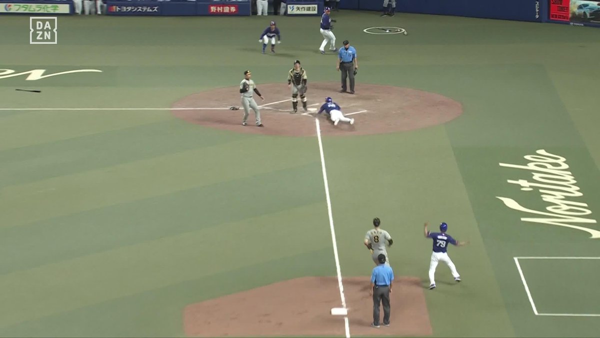これ尾田の暴走気味のプレーかと思いきや、よく見たら大西コーチが３塁ランナーのフリしてるし機転の効いた作戦なんだな。これは普通にすごい。 そんでここで打てる福永もすごいよ。不調もあるけどさ、スタメンから外さないでほしい。