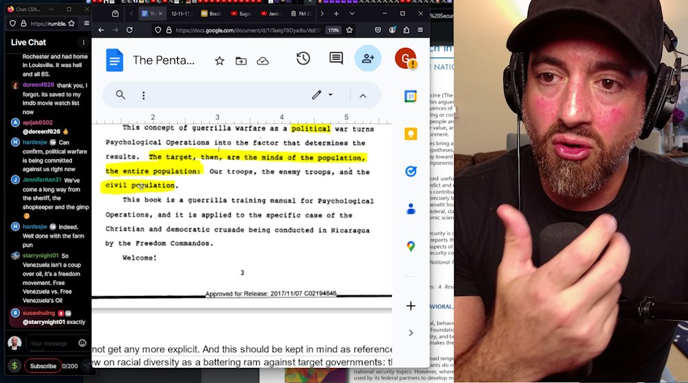 Here is a full hour from today's stream for my X subscribers. I go over a formal CIA Rent-A-Riot manual from 1983, declassified in 2017, that teaches CIA officers how to organize street riots, make them turn violent, &amp; manipulate the civilian populace to back the rioters' cause.