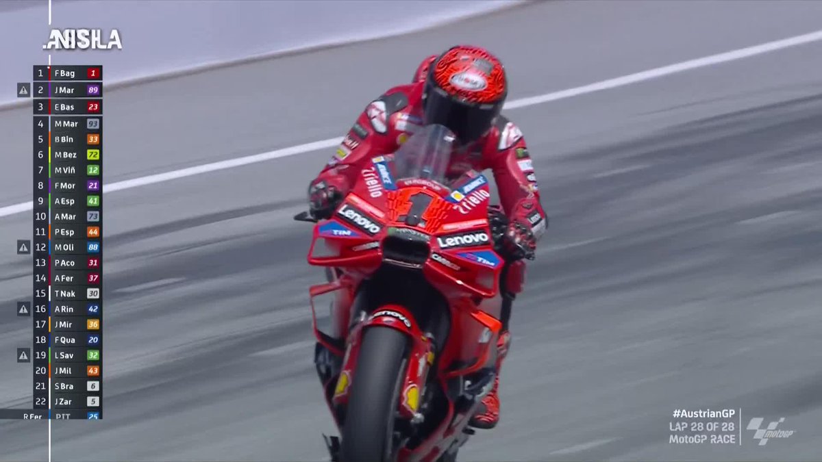 🏁 #MotoGP RACE 🏁 Pecco Bagnaia does the double in Spielberg for the second season in a row! 🏆 #AustrianGP 🇦🇹