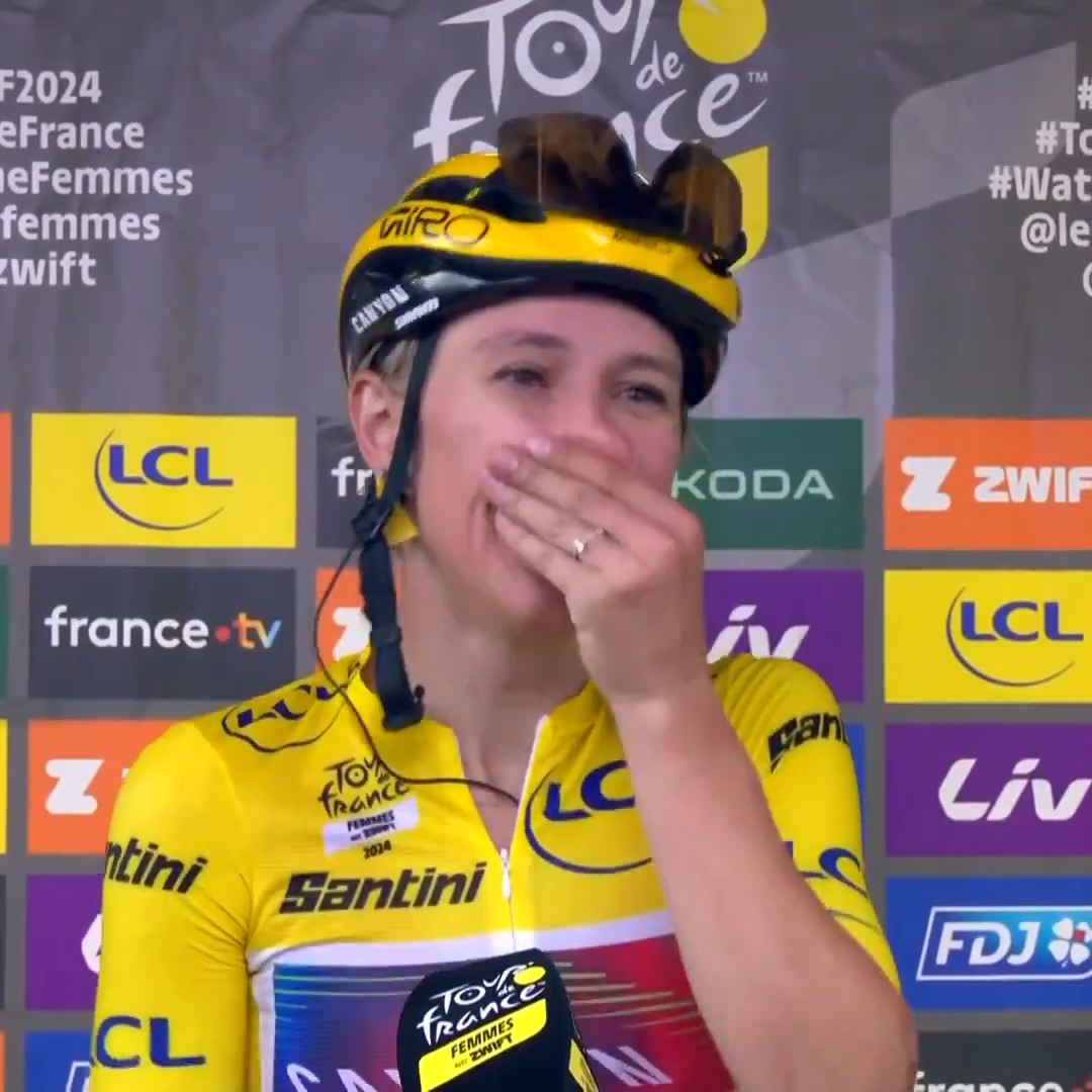 Katarzyna Niewiadoma reacts to winning the Tour de France Femmes. 🥹❤️ #TDFF2024