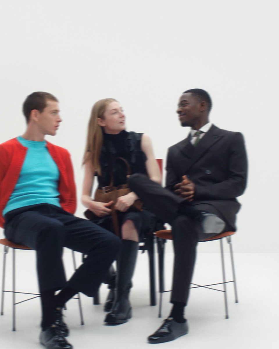 In the Prada Fall/Winter 2024 campaign Prada Ambassadors Harris Dickinson, Damson Idris and Hunter Schafer interpret improvised characters filmed by Garrett Bradley. Discover more: #PradaFW24 #Prada