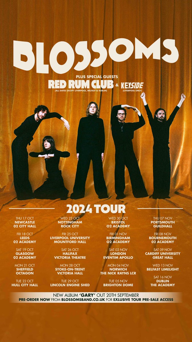 We’re excited to announce our October/November UK & Ireland tour dates to celebrate the release of our new album ‘Gary’! Pre-order the album from for exclusive pre-sale access which begins 9:30am this Wednesday. General sale 9:30am Friday from link in bio.