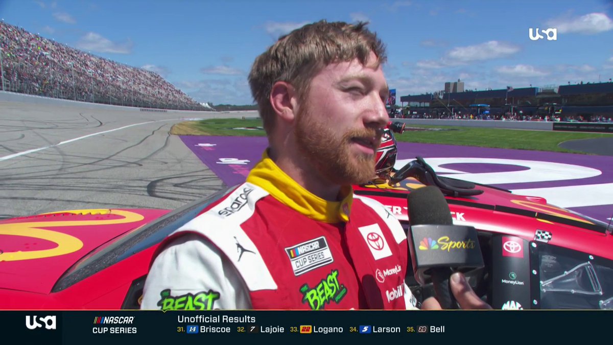 "I can't help but sit here in victory lane and think of Scott Bloomquist." Tyler Reddick pays tribute to the racing legend who died in a plane crash last week. #NASCAR
