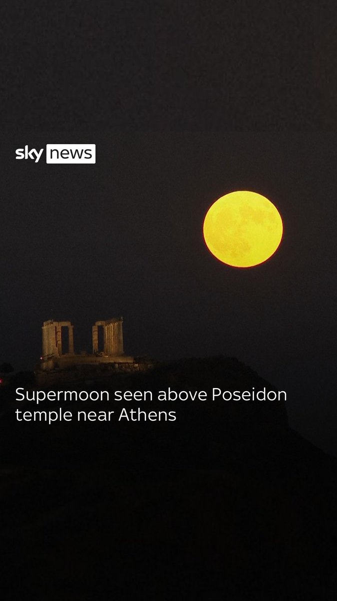 The first of four supermoons expected this year was spotted above the ancient temple of Poseidon in Greece. Blue supermoons are fairly rare, hence the saying, "once in a blue moon" Read more: