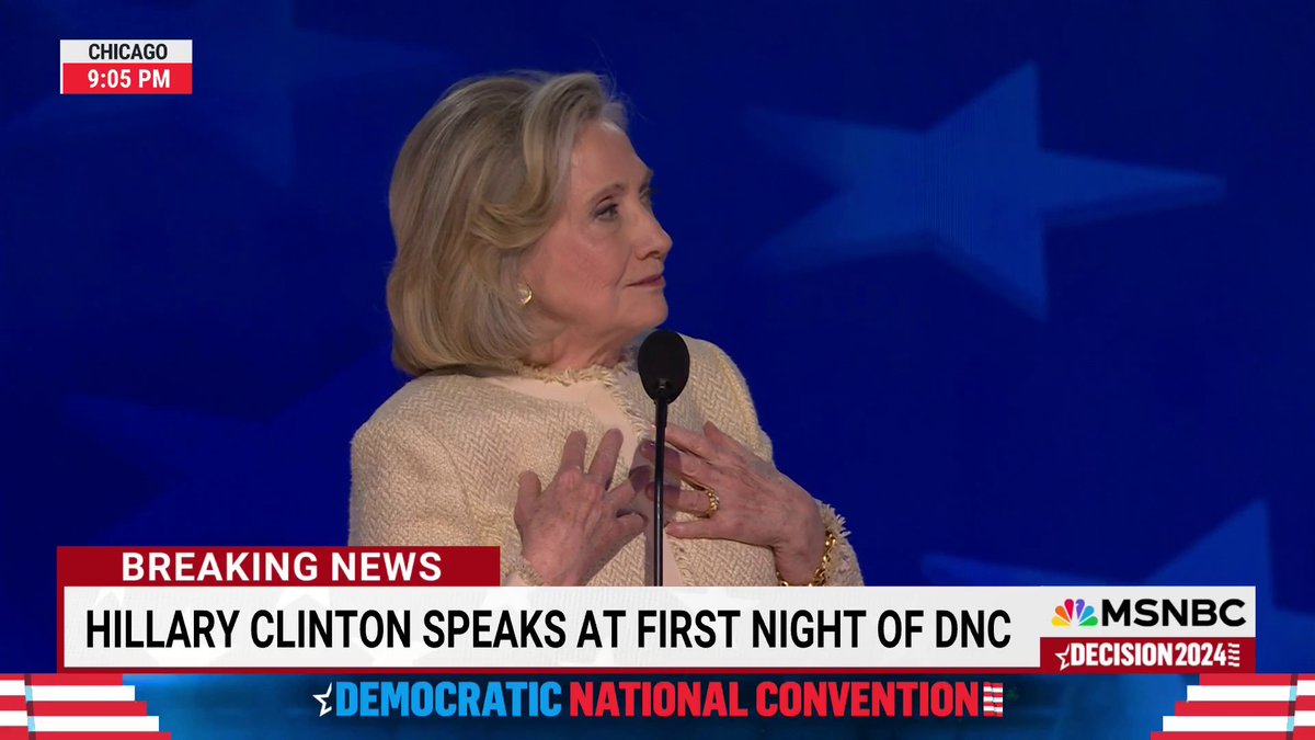 Hillary Clinton refers to “cracks in the highest, hardest glass ceiling” at the DNC. “On the other side of that glass ceiling is Kamala Harris.”