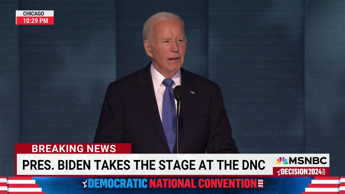 President Biden takes the DNC stage to a massive ovation and chants of "Thank you, Joe."